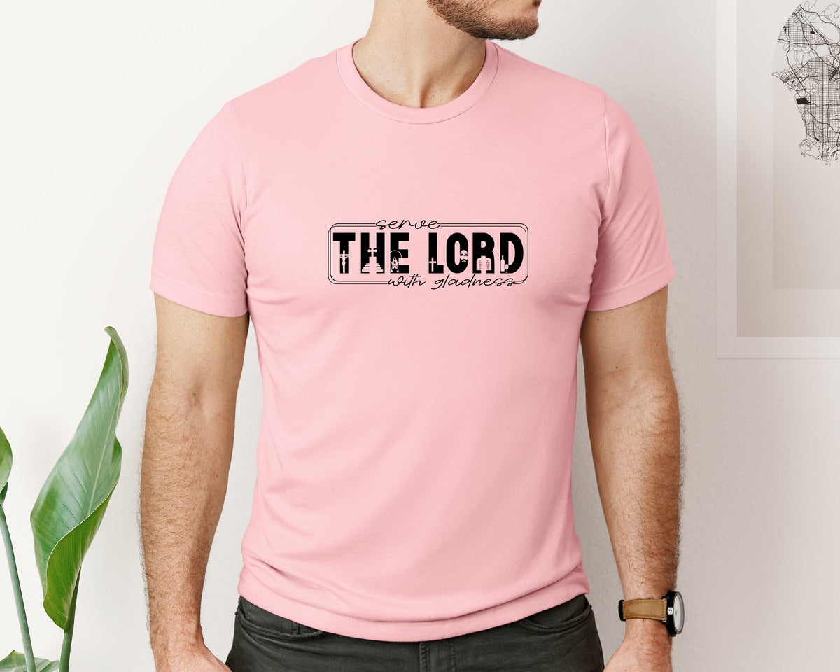 brand:Bella Canvas|color:Pink|Serve The Lord With Gladness Sleeve Graphic T-Shirt