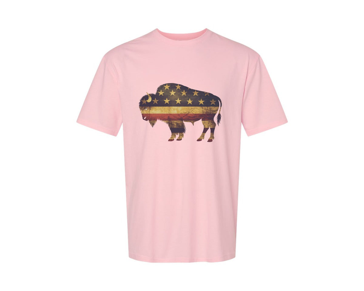 brand:Generic|color:Pink|American Bison Patriotic Usa Flag 4 Graphic T-Shirt