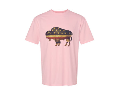brand:Generic|color:Pink|American Bison Patriotic Usa Flag 4 Graphic T-Shirt