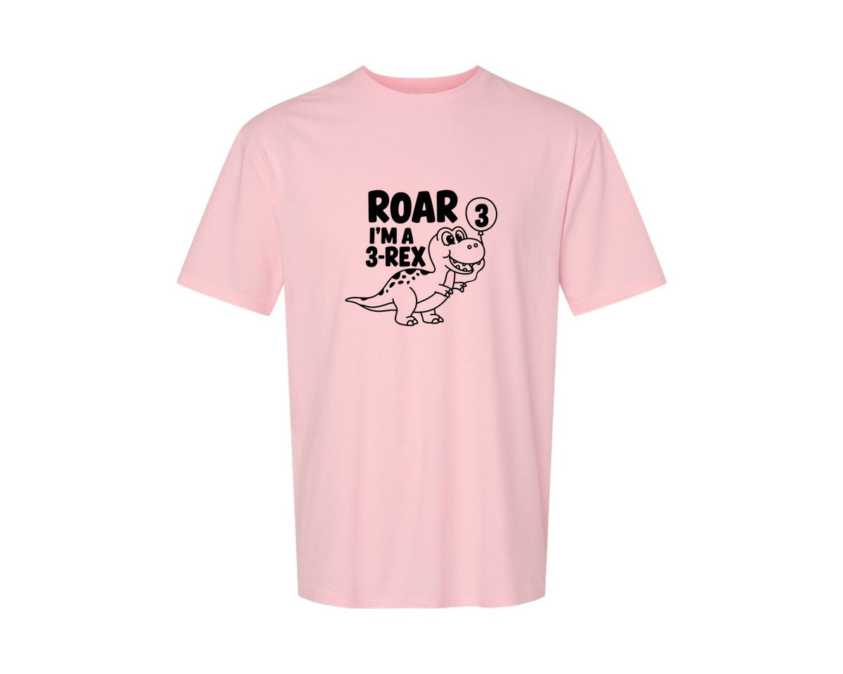 brand:Generic|color:Pink|3 Rex Dinosaur Birthday Graphic T-Shirt