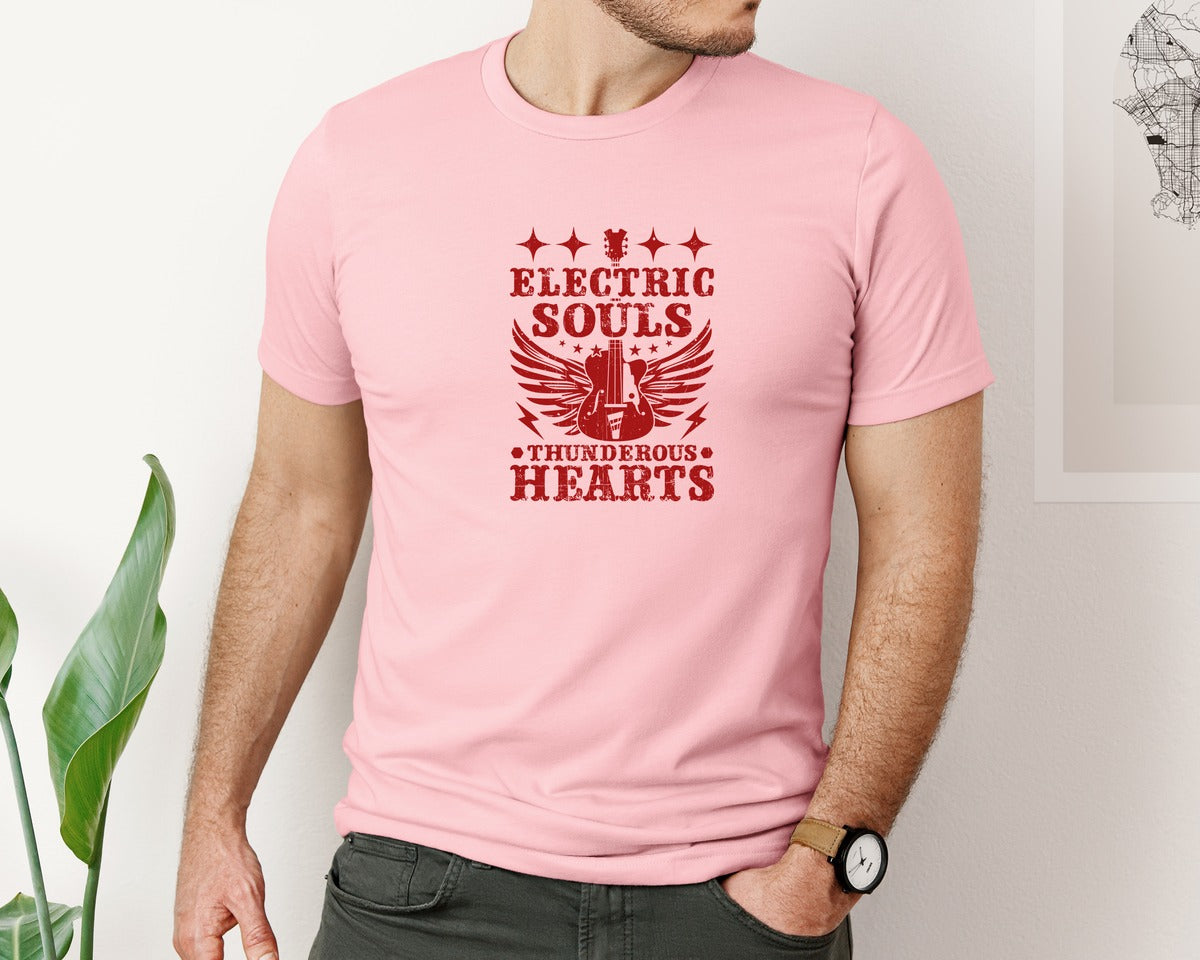 brand:Bella Canvas|color:Pink|Electric Souls Thunderous Hearts Graphic T-Shirt