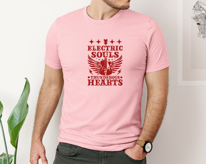 brand:Bella Canvas|color:Pink|Electric Souls Thunderous Hearts Graphic T-Shirt