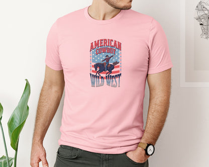 brand:Bella Canvas|color:Pink|American Cowboy Wild West Vintage Graphic T-Shirt