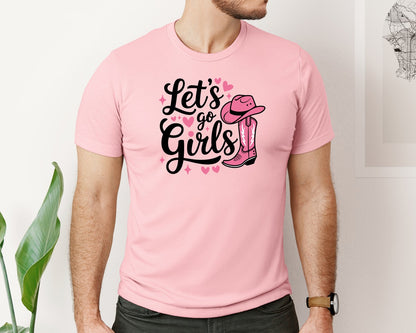 brand:Bella Canvas|color:Pink|Lets Go Girls Western Cowgirl Graphic T-Shirt