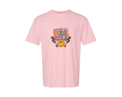 brand:Generic|color:Pink|Somebodys Feral Child Funny Summer Graphic T-Shirt