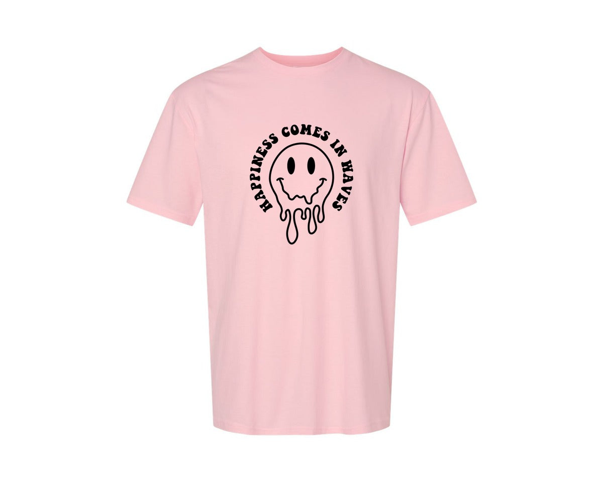 brand:Generic|color:Pink|Happiness Comes In Waves Wavy Graphic T-Shirt