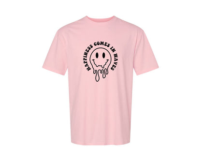 brand:Generic|color:Pink|Happiness Comes In Waves Wavy Graphic T-Shirt