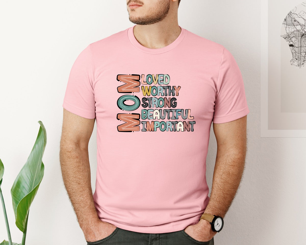 brand:Bella Canvas|color:Pink|Mom Mothers Day Design Graphic T-Shirt