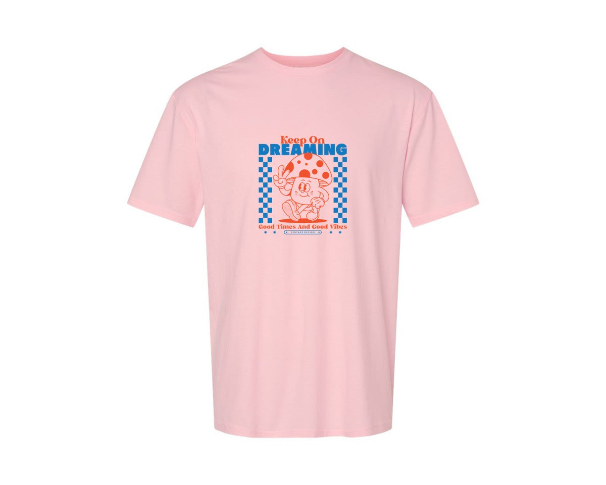 brand:Generic|color:Pink|Retro Cartoon Mushroom Character Design Graphic T-Shirt