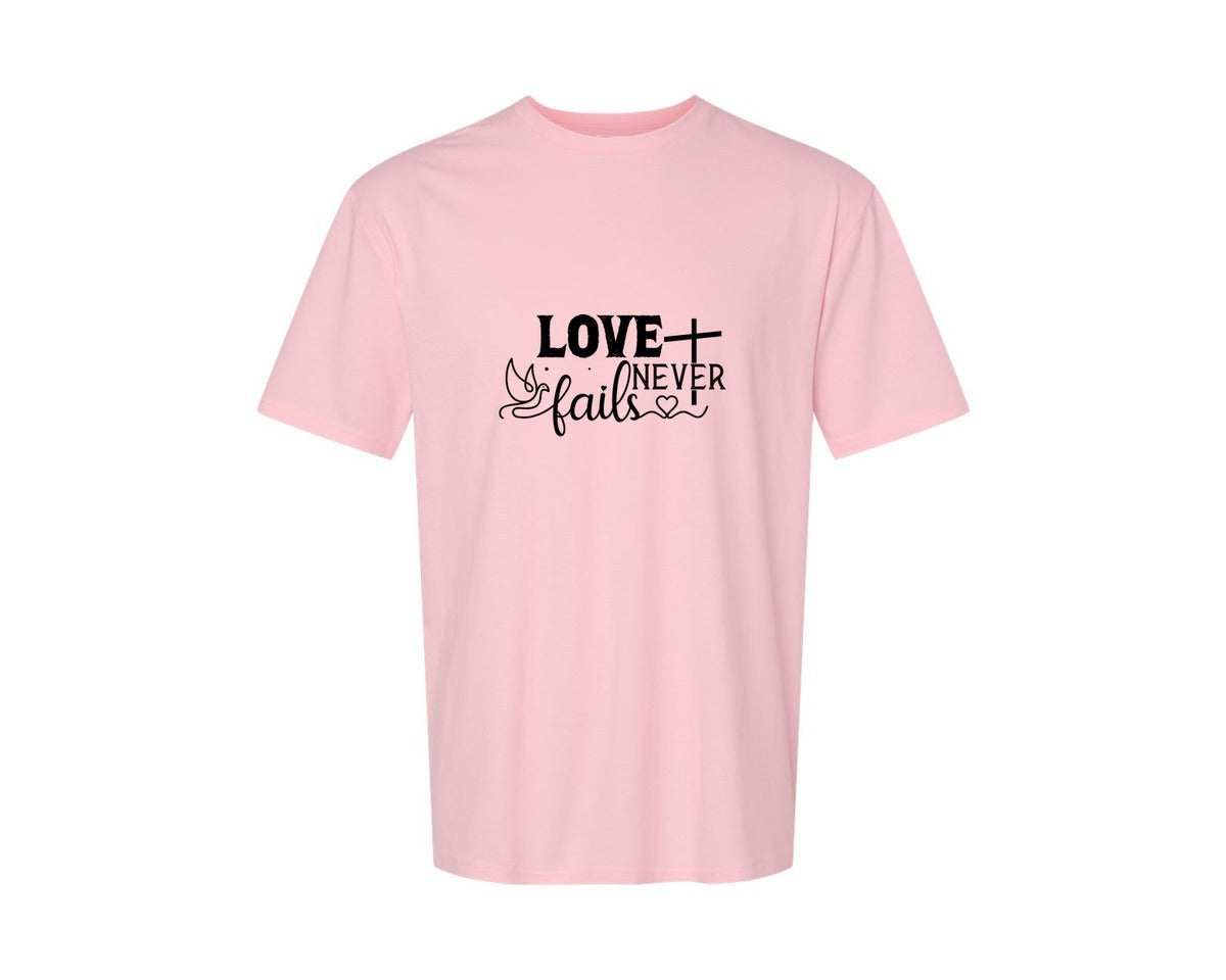 brand:Generic|color:Pink|Love Never Fails Sleeve Svgbible Quotes Graphic T-Shirt