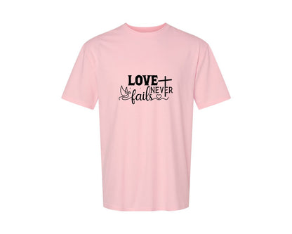brand:Generic|color:Pink|Love Never Fails Sleeve Svgbible Quotes Graphic T-Shirt