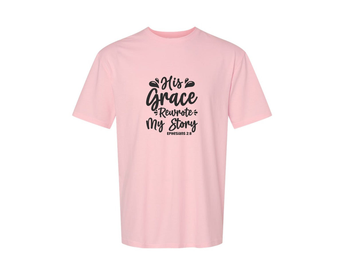 brand:Generic|color:Pink|His Grace Rewrites My Story Graphic T-Shirt