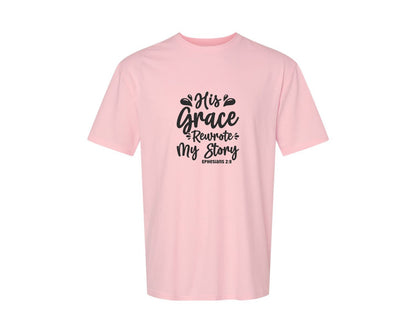 brand:Generic|color:Pink|His Grace Rewrites My Story Graphic T-Shirt