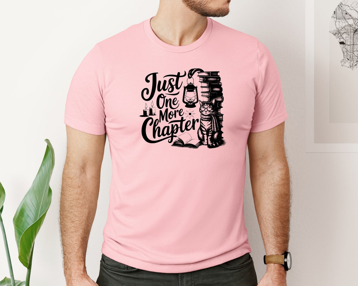 brand:Bella Canvas|color:Pink|Just One More Chapter T Shirt Design Graphic T-Shirt