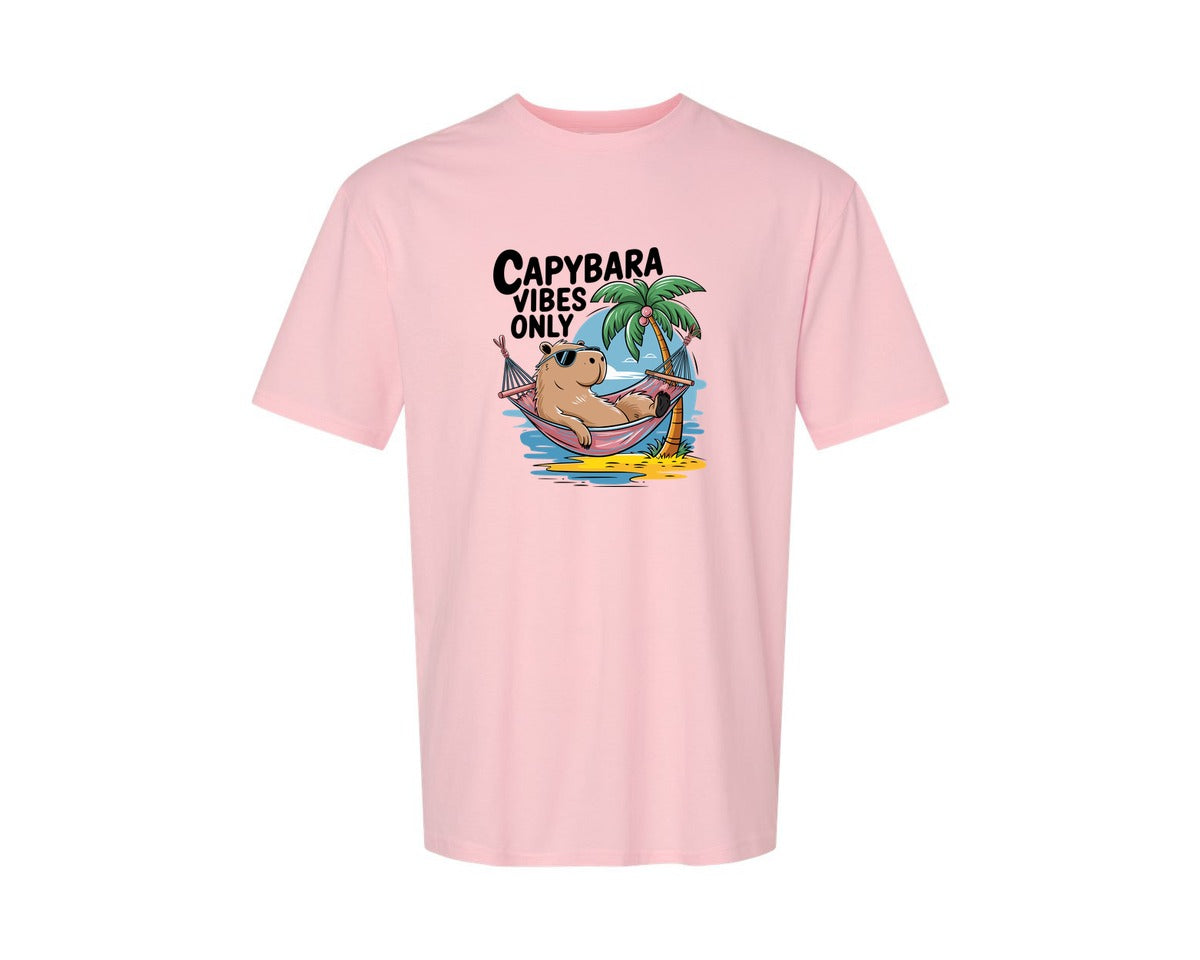brand:Generic|color:Pink|Capybara Vibes Only Summer T Shirt Print Graphic T-Shirt