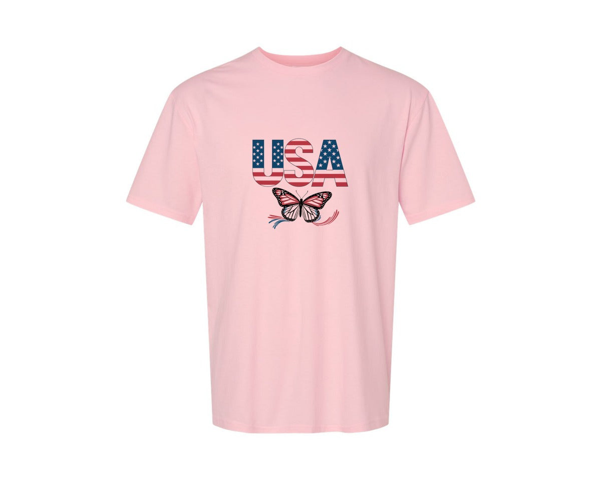 brand:Generic|color:Pink|Usa Butterfly Patriotic Graphic T-Shirt
