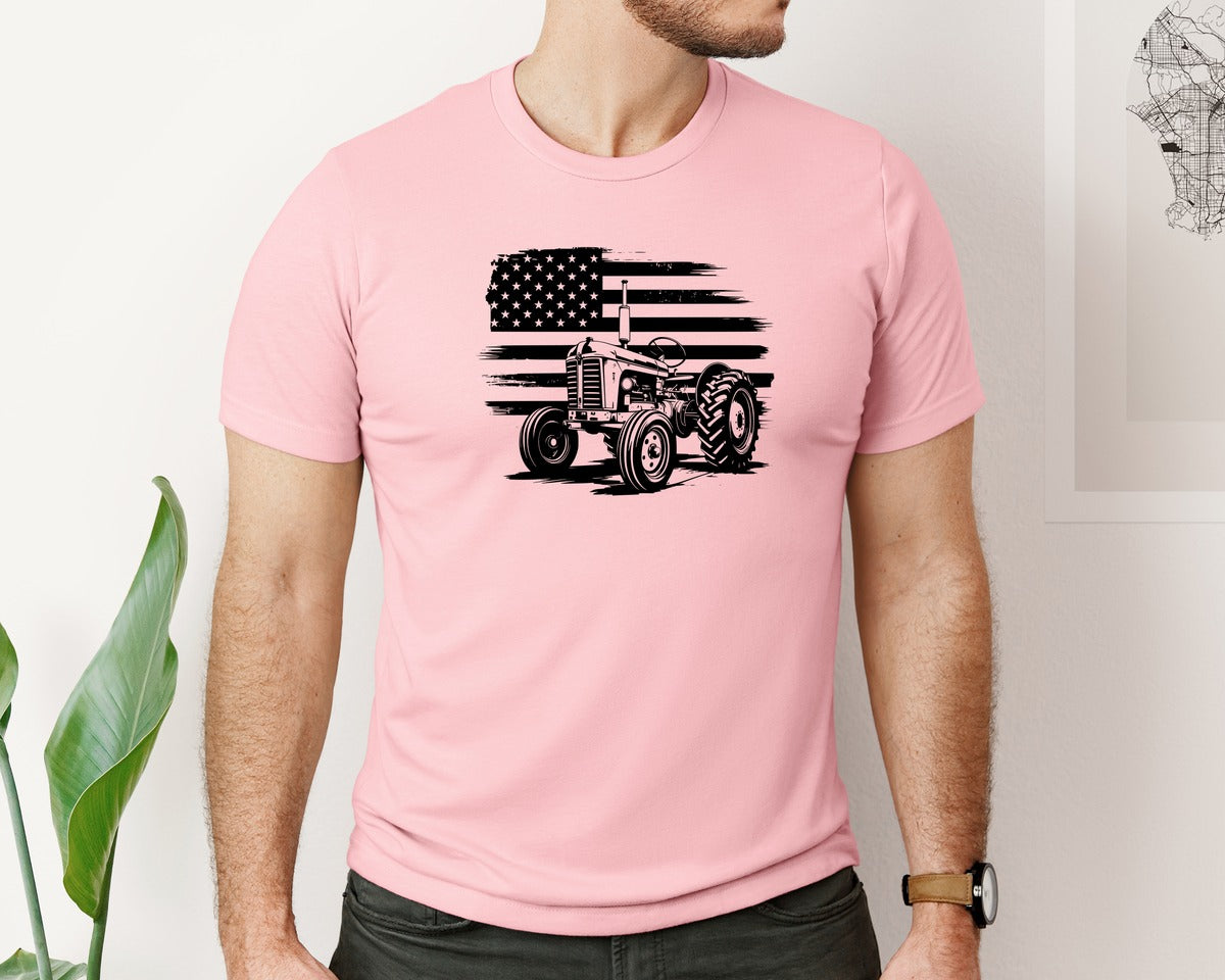brand:Bella Canvas|color:Pink|Tractor Flag Vector T Shirt Design Graphic T-Shirt
