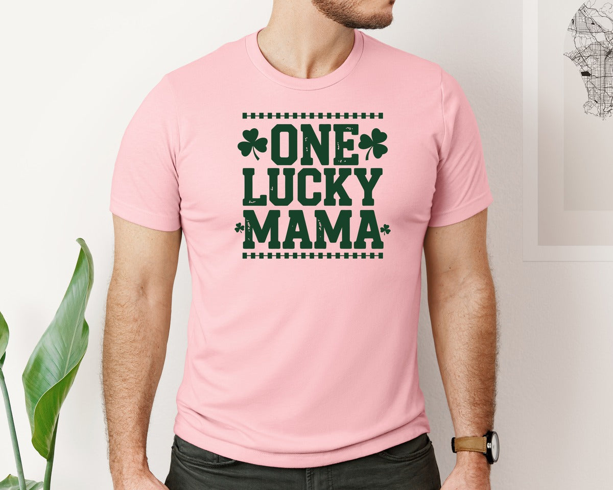 brand:Bella Canvas|color:Pink|One Lucky Mama Design 40 Graphic T-Shirt
