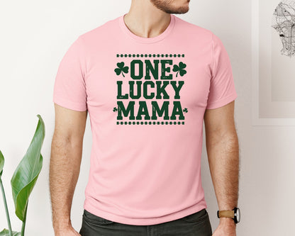 brand:Bella Canvas|color:Pink|One Lucky Mama Design 40 Graphic T-Shirt
