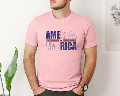 brand:Bella Canvas|color:Pink|America Patriotic Graphic T-Shirt
