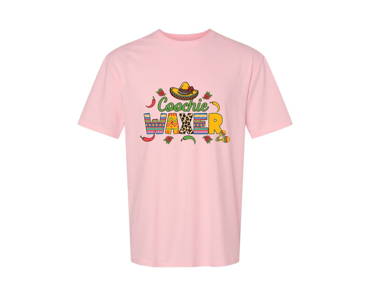 brand:Generic|color:Pink|Cinco De Mayo Coochie Waxer Mexico Graphic T-Shirt