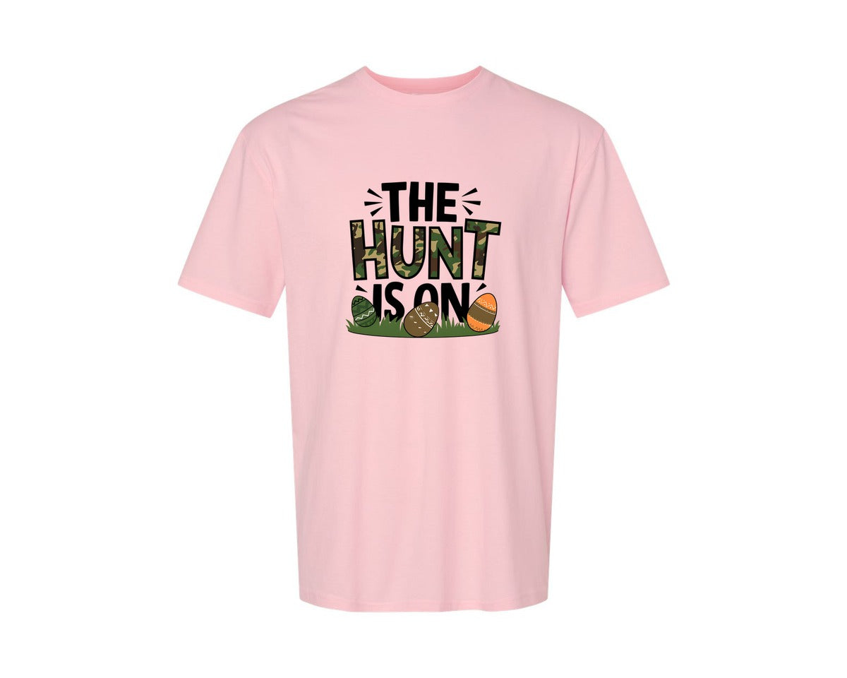 brand:Generic|color:Pink|The Hunt Is On Camo Easter Egg Camo Graphic T-Shirt