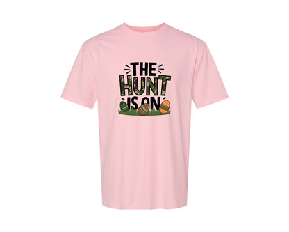 brand:Generic|color:Pink|The Hunt Is On Camo Easter Egg Camo Graphic T-Shirt