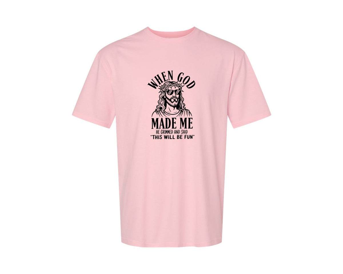 brand:Generic|color:Pink|God Humor Christian Faith Graphic T-Shirt