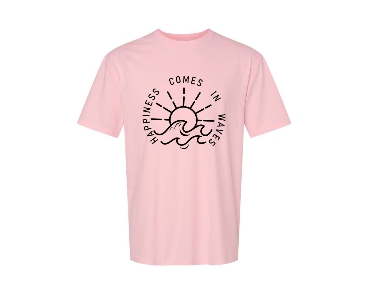 brand:Generic|color:Pink|Happiness Comes In Waves Graphic T-Shirt
