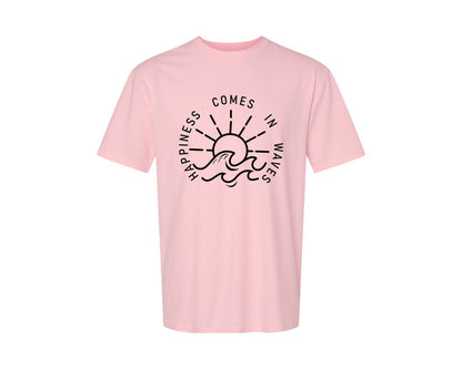 brand:Generic|color:Pink|Happiness Comes In Waves Graphic T-Shirt