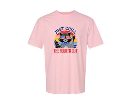 brand:Generic|color:Pink|Retro Raccoon 4Th Of July Chill Vibes Graphic T-Shirt