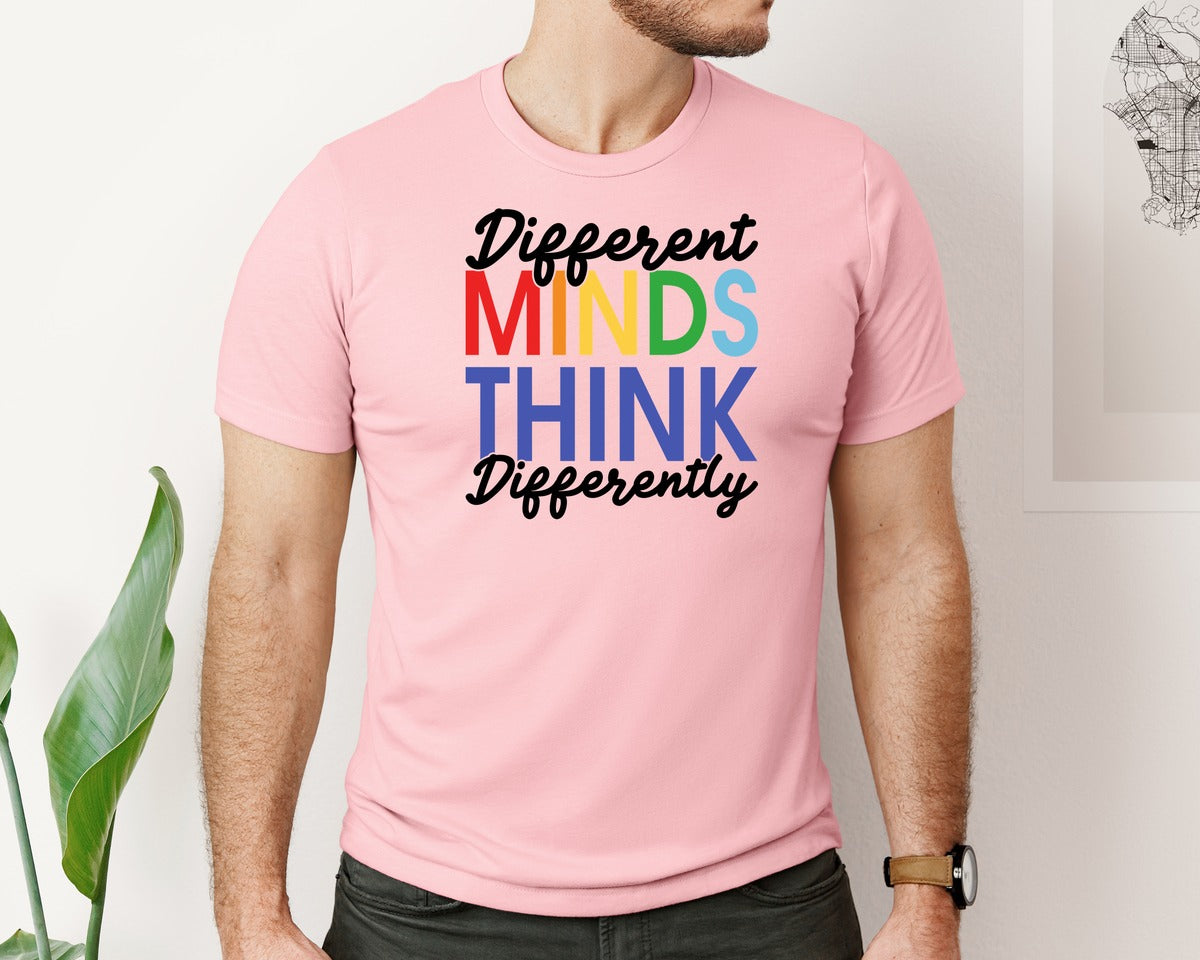 brand:Bella Canvas|color:Pink|Different Minds Autism T Shirt Graphic T-Shirt