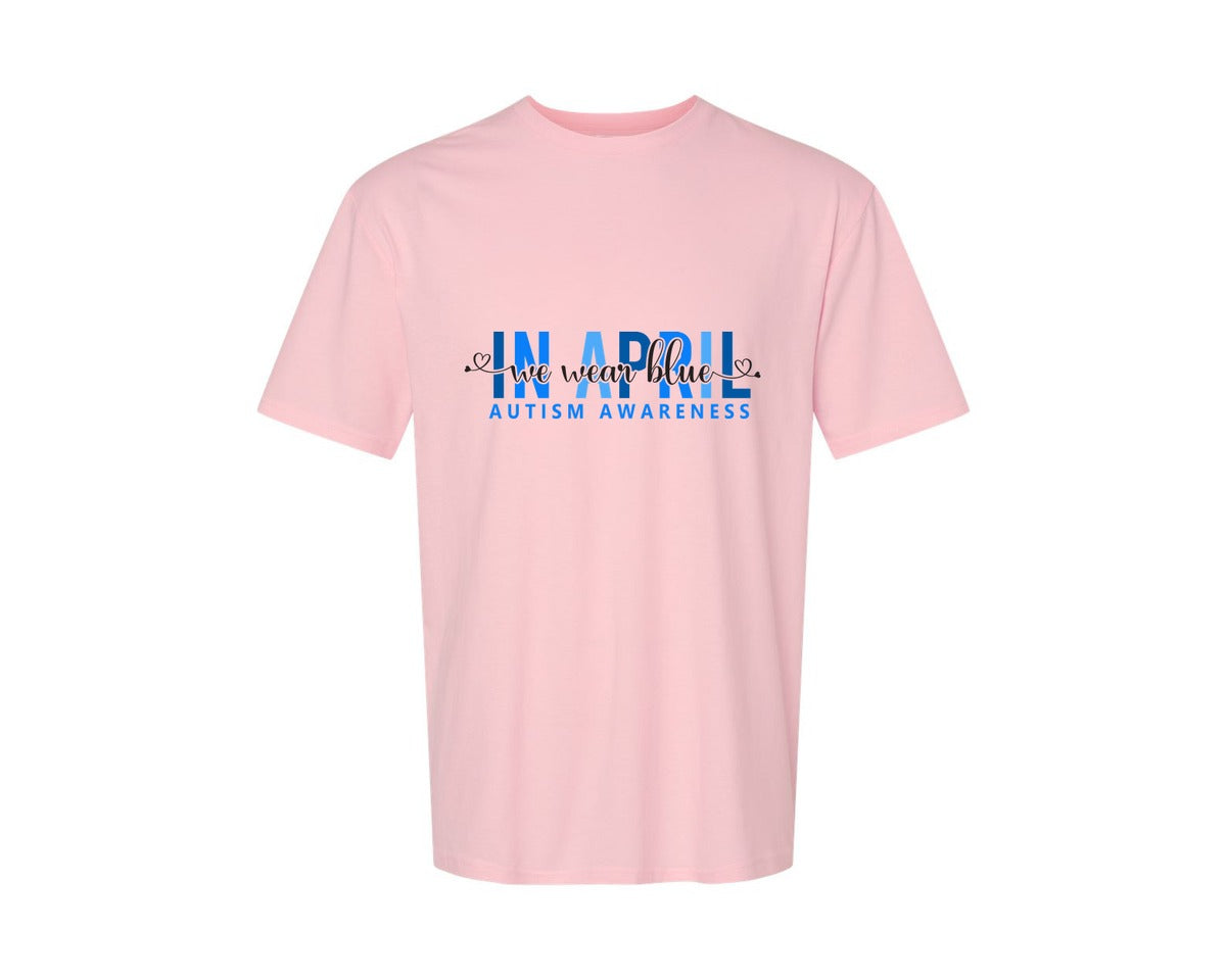 brand:Generic|color:Pink|In April We Wear Blue Autism Awareness 17 Graphic T-Shirt