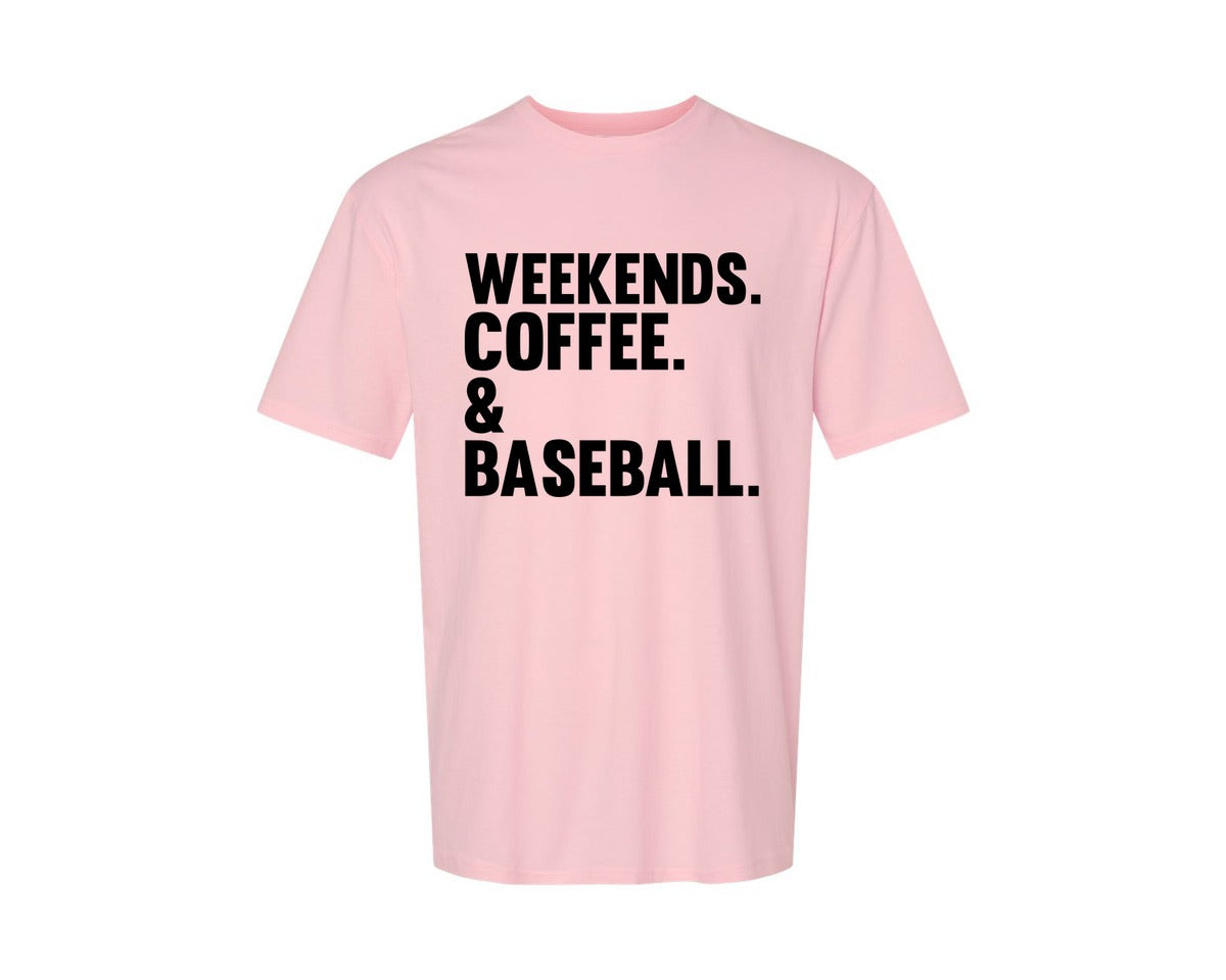 brand:Generic|color:Pink|Weekends Coffee Baseball Tshirt Design Graphic T-Shirt