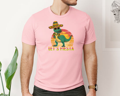 brand:Bella Canvas|color:Pink|Lets Fiesta Dinosaur Cinco De Mayo Graphic T-Shirt