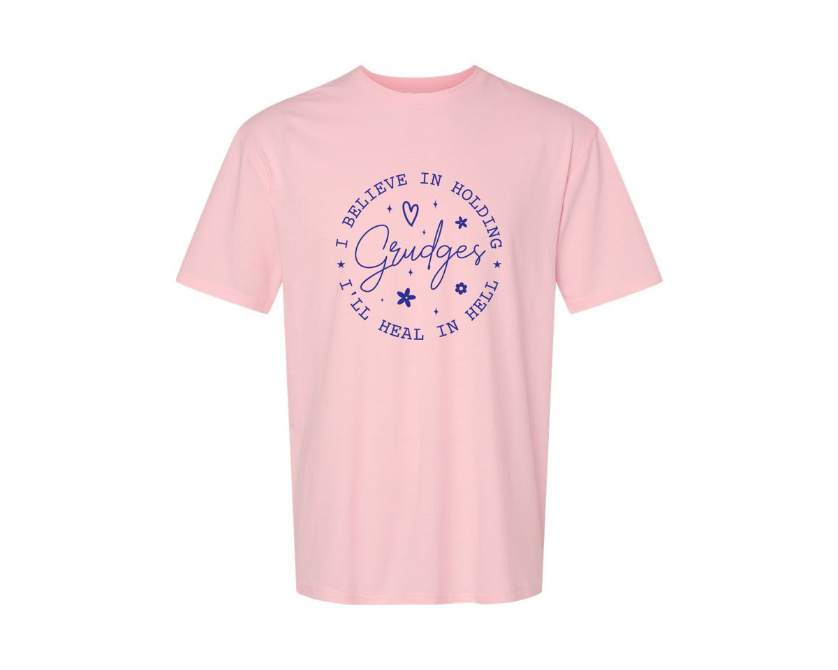 brand:Generic|color:Pink|I Believe In Holding Grudges Ill Heal Graphic T-Shirt