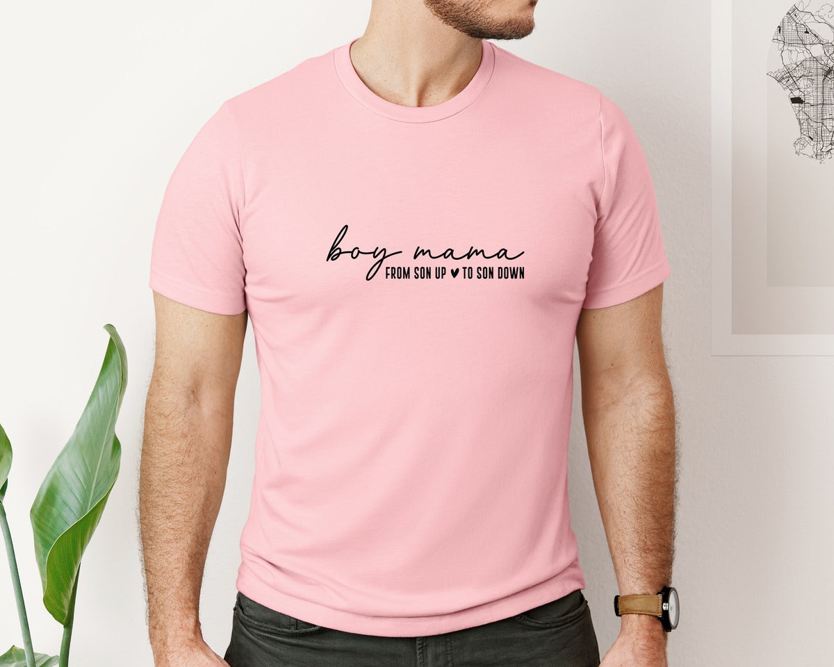 brand:Bella Canvas|color:Pink|Boy Mama From Son Up To Son Down 3 Graphic T-Shirt