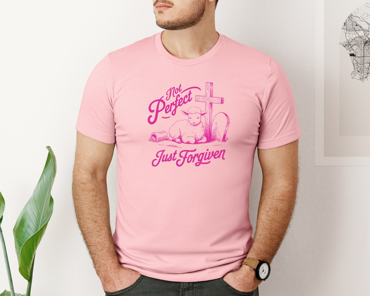 brand:Bella Canvas|color:Pink|Not Perfect Just Forgiven Design 18 Graphic T-Shirt