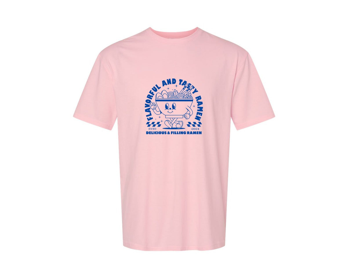 brand:Generic|color:Pink|Retro Ramen Noodle Cartoon Mascot Design Graphic T-Shirt
