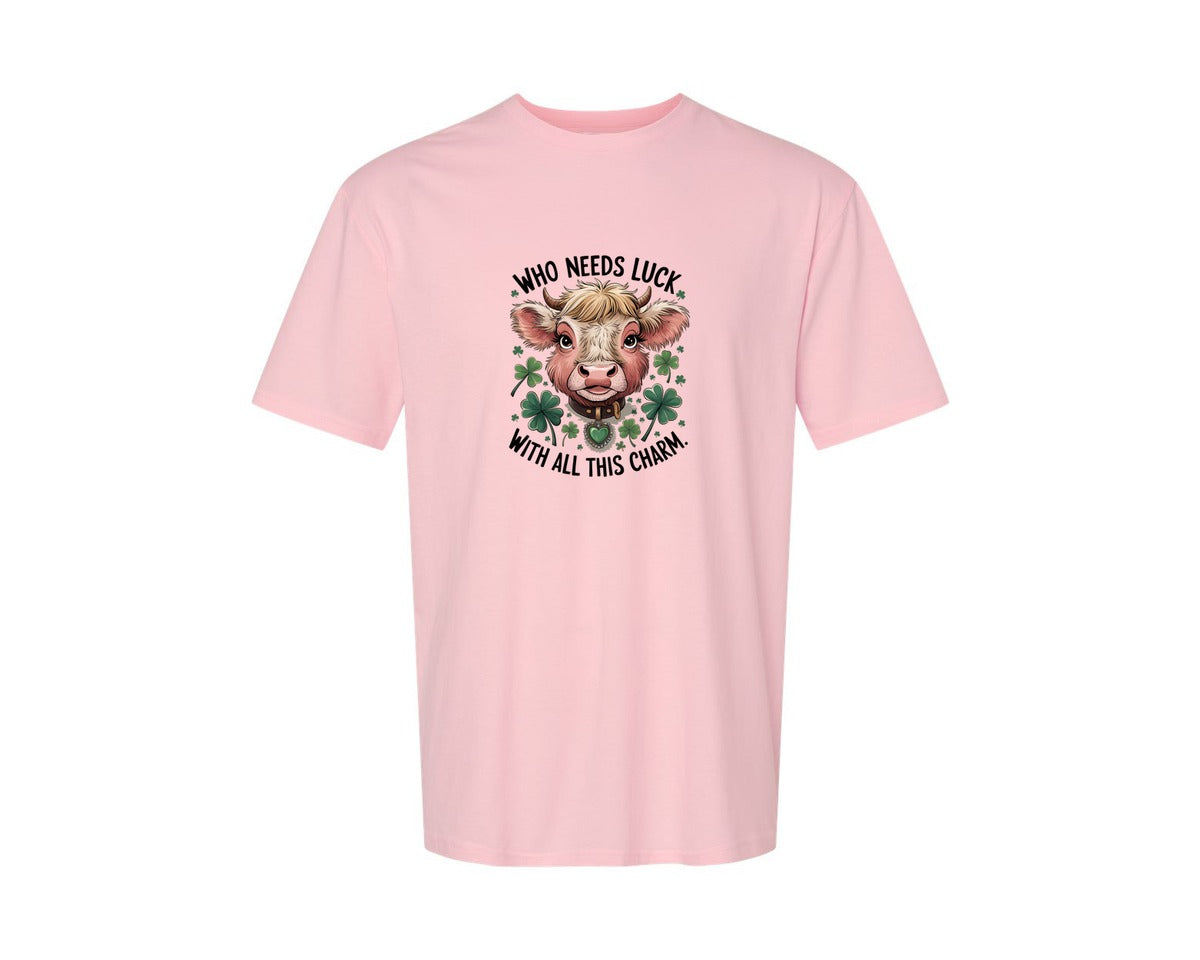 brand:Generic|color:Pink|Who Needs Luck With All This Charm 56 Graphic T-Shirt