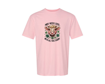 brand:Generic|color:Pink|Who Needs Luck With All This Charm 56 Graphic T-Shirt