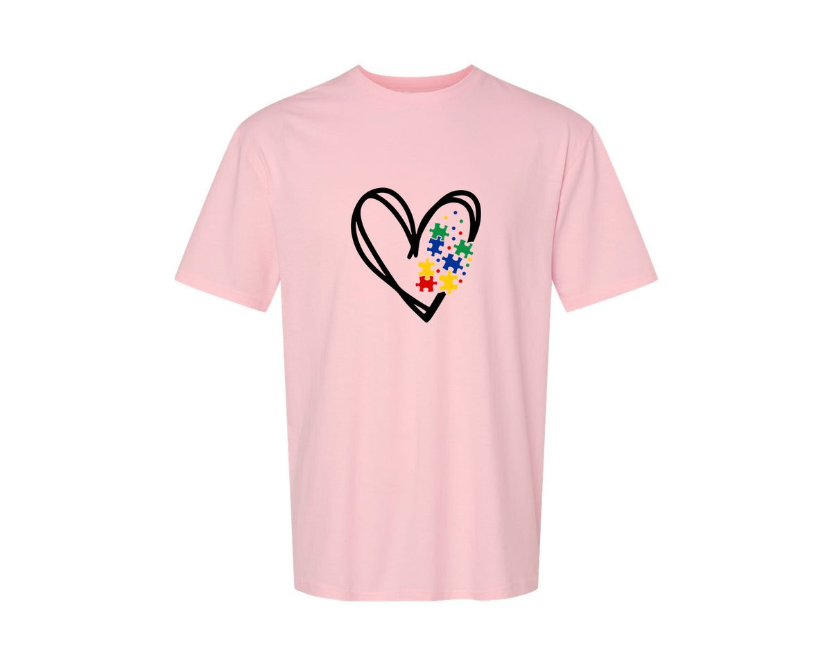 brand:Generic|color:Pink|Autism Heart Autism Puzzle Graphic T-Shirt