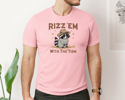 brand:Bella Canvas|color:Pink|Raccoon Funny Raccoon Rizz Em Graphic T-Shirt