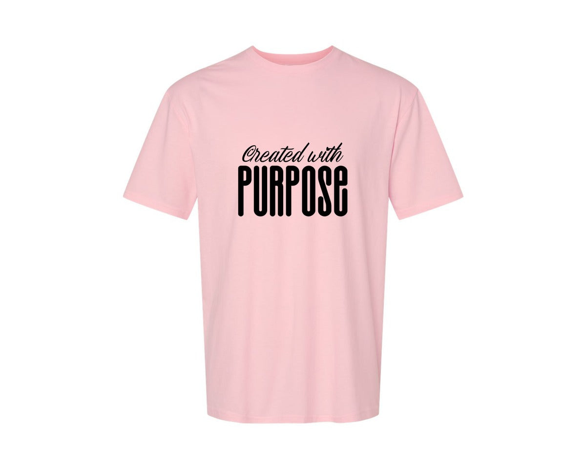brand:Generic|color:Pink|Created With Purpose Sleeve Design Graphic T-Shirt