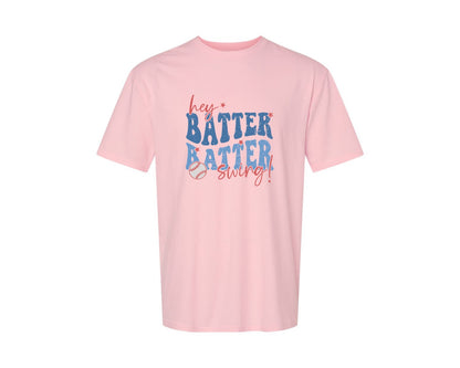 brand:Generic|color:Pink|Retro Baseball Hey Batter Batter Swing Graphic T-Shirt