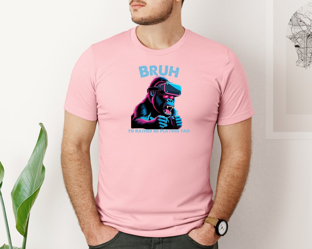 brand:Bella Canvas|color:Pink|Bruh Id Rather Be Playing Tag T Shirt Graphic T-Shirt