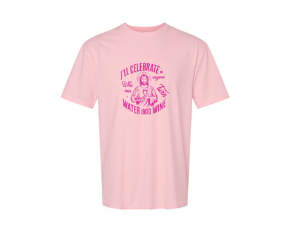 brand:Generic|color:Pink|Jesus Water Into Wine Design Graphic T-Shirt