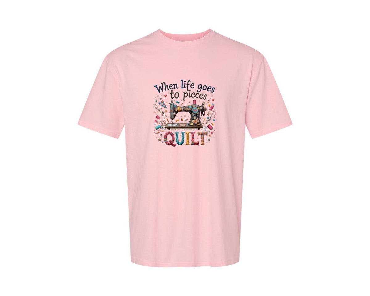 brand:Generic|color:Pink|Quilting When Life Goes To Pieces Graphic T-Shirt