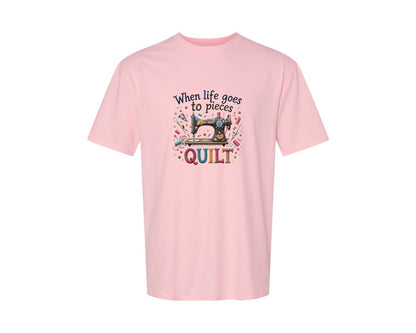 brand:Generic|color:Pink|Quilting When Life Goes To Pieces Graphic T-Shirt