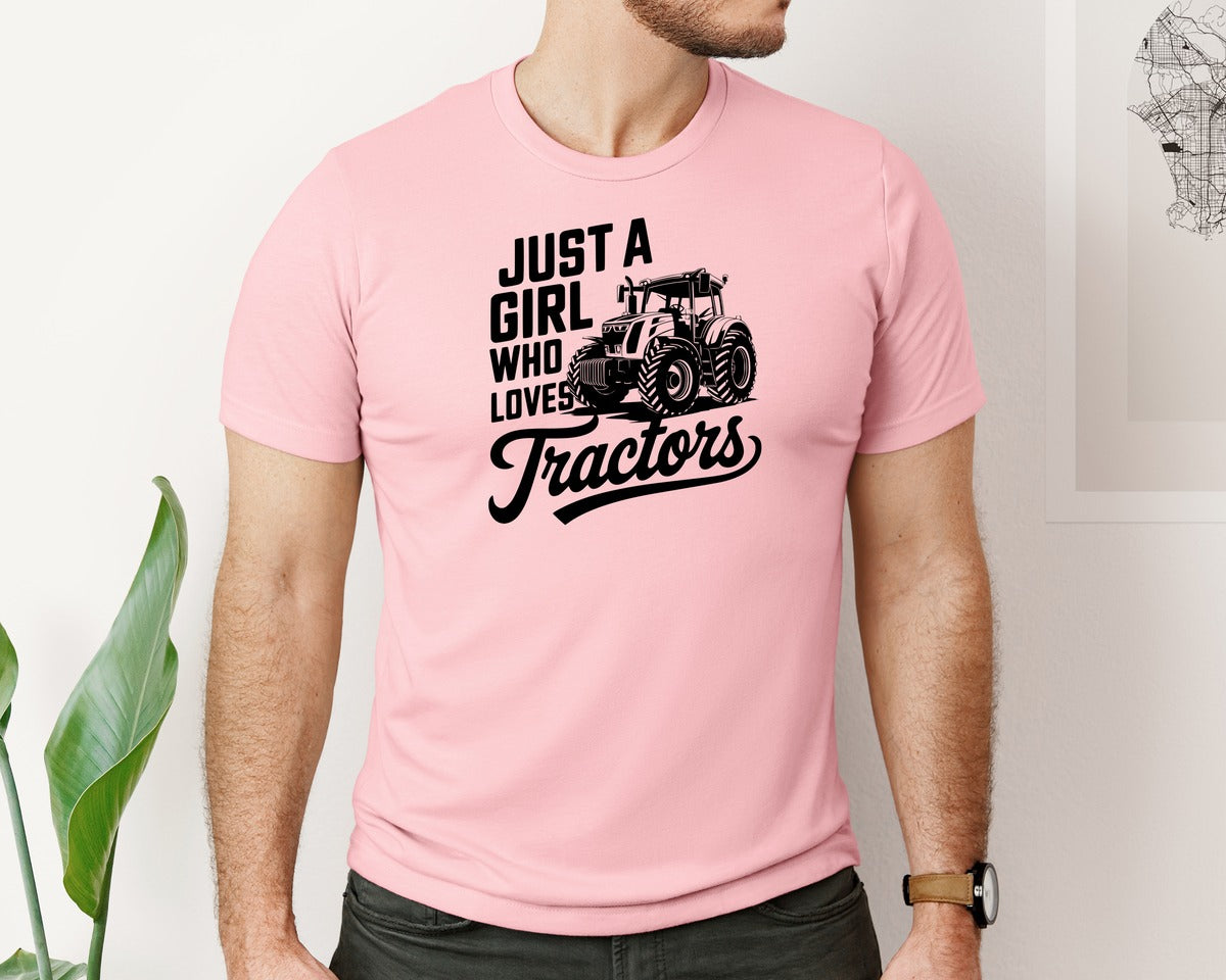 brand:Bella Canvas|color:Pink|Just A Girl Who Loves Tractors T Shi Graphic T-Shirt